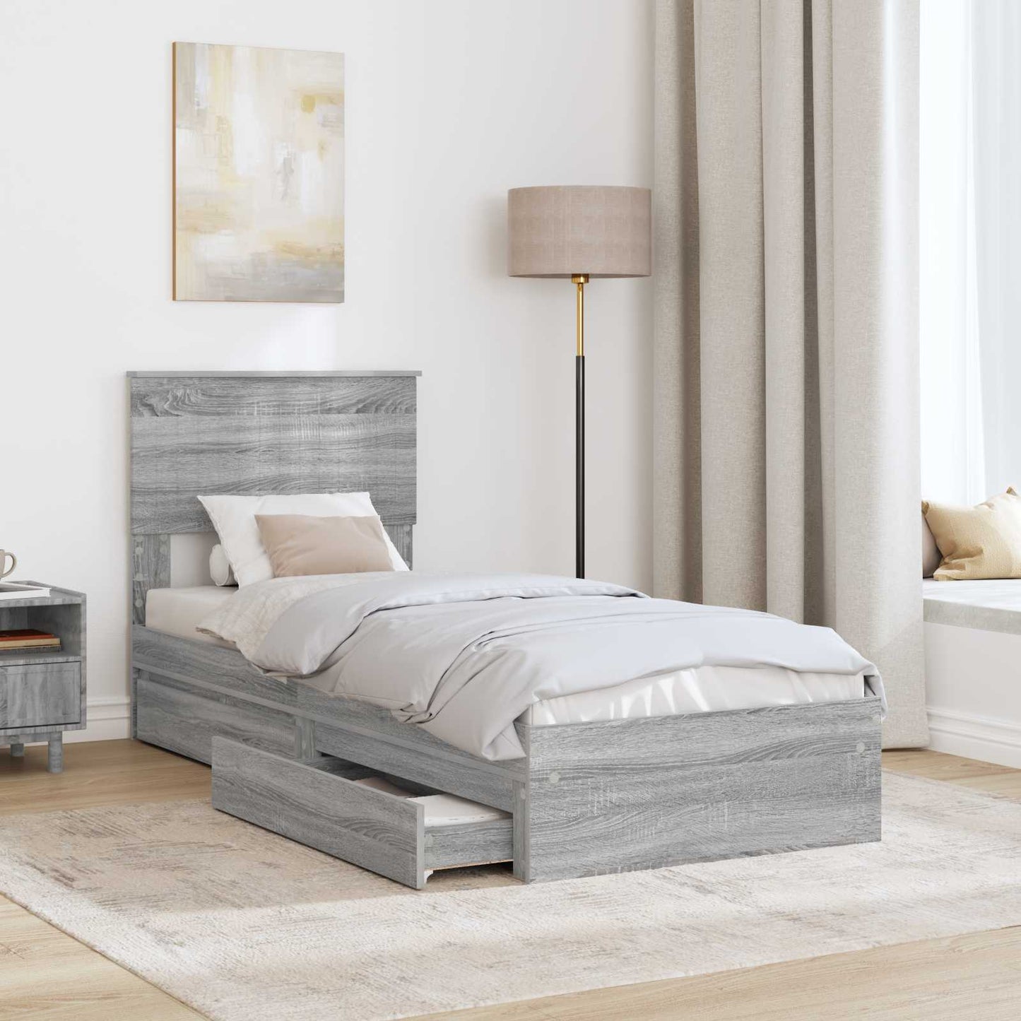 Storage Bed with Drawer Grey Sonoma 75 x 190 cm Engineered Wood