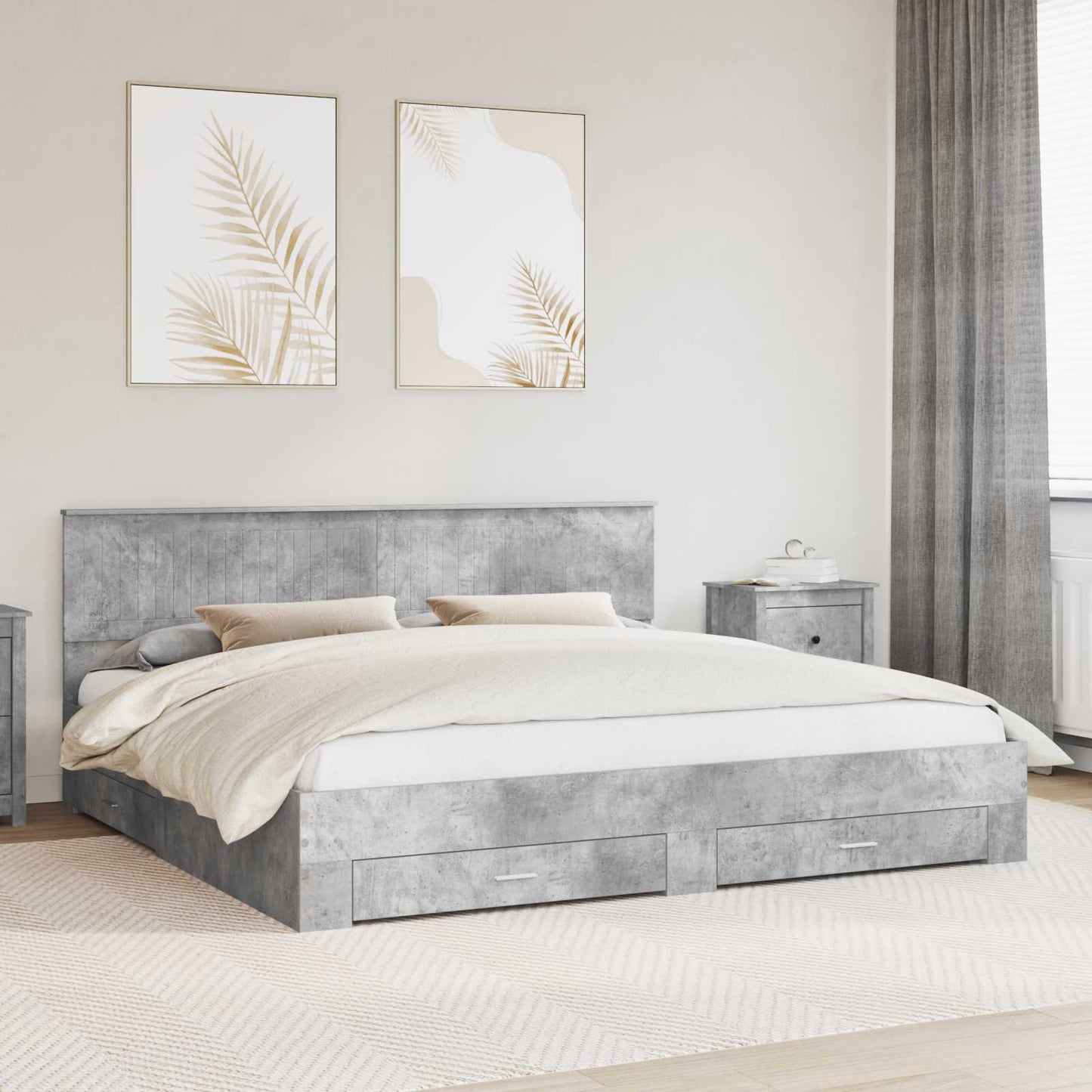 Bed Frame Concrete Grey 200 x 200 cm Engineered Wood