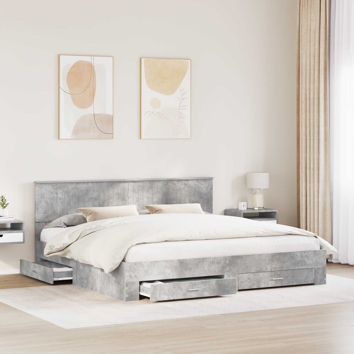 Bed Frame Concrete Grey 200 x 200 cm Engineered Wood