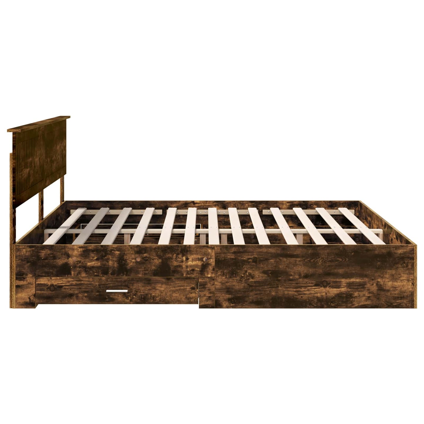 Bed Frame with Drawer Smoked Oak 200 x 200 cm Engineered Wood