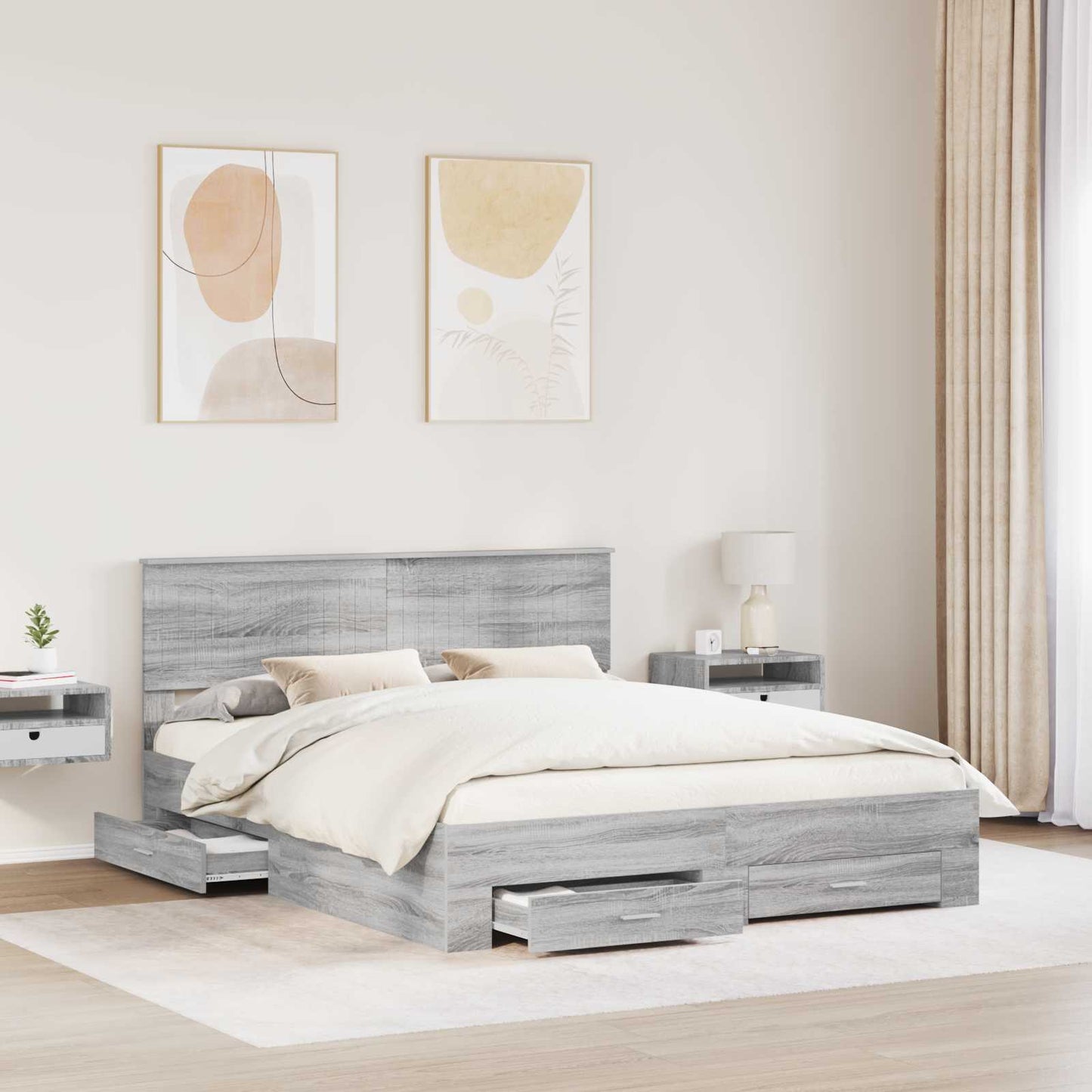 Bed Frame with Drawer Grey Sonoma 160 x 200 cm Engineered Wood