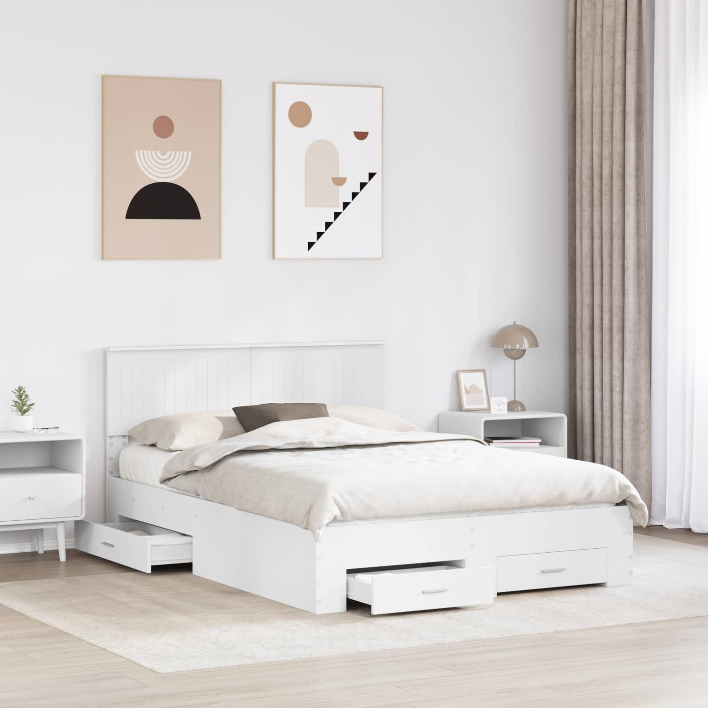 Bed Frame with Headboard White 140 x 200 cm Engineered Wood