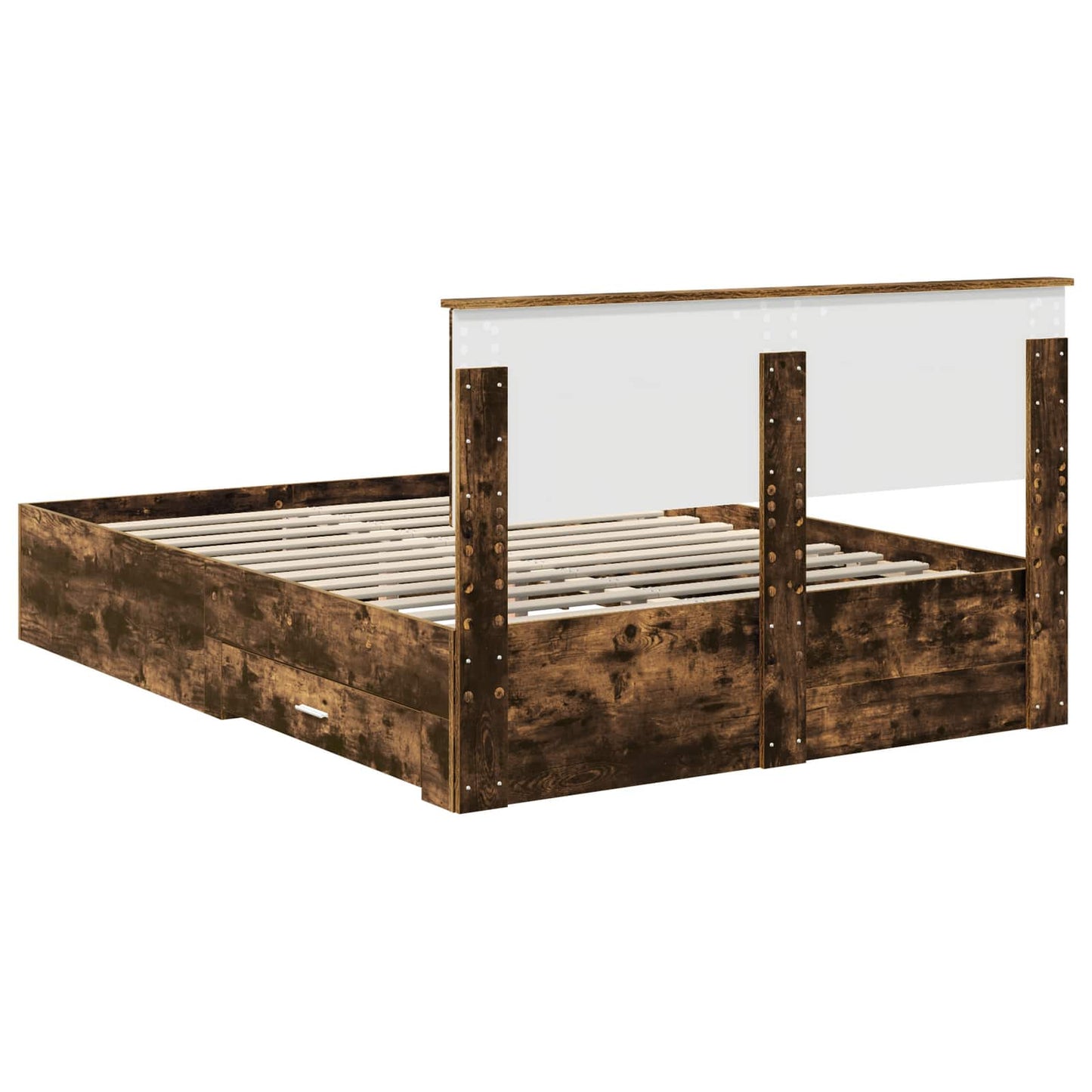 Bed Frame with Drawer Smoked Oak 140 x 200 cm Engineered Wood
