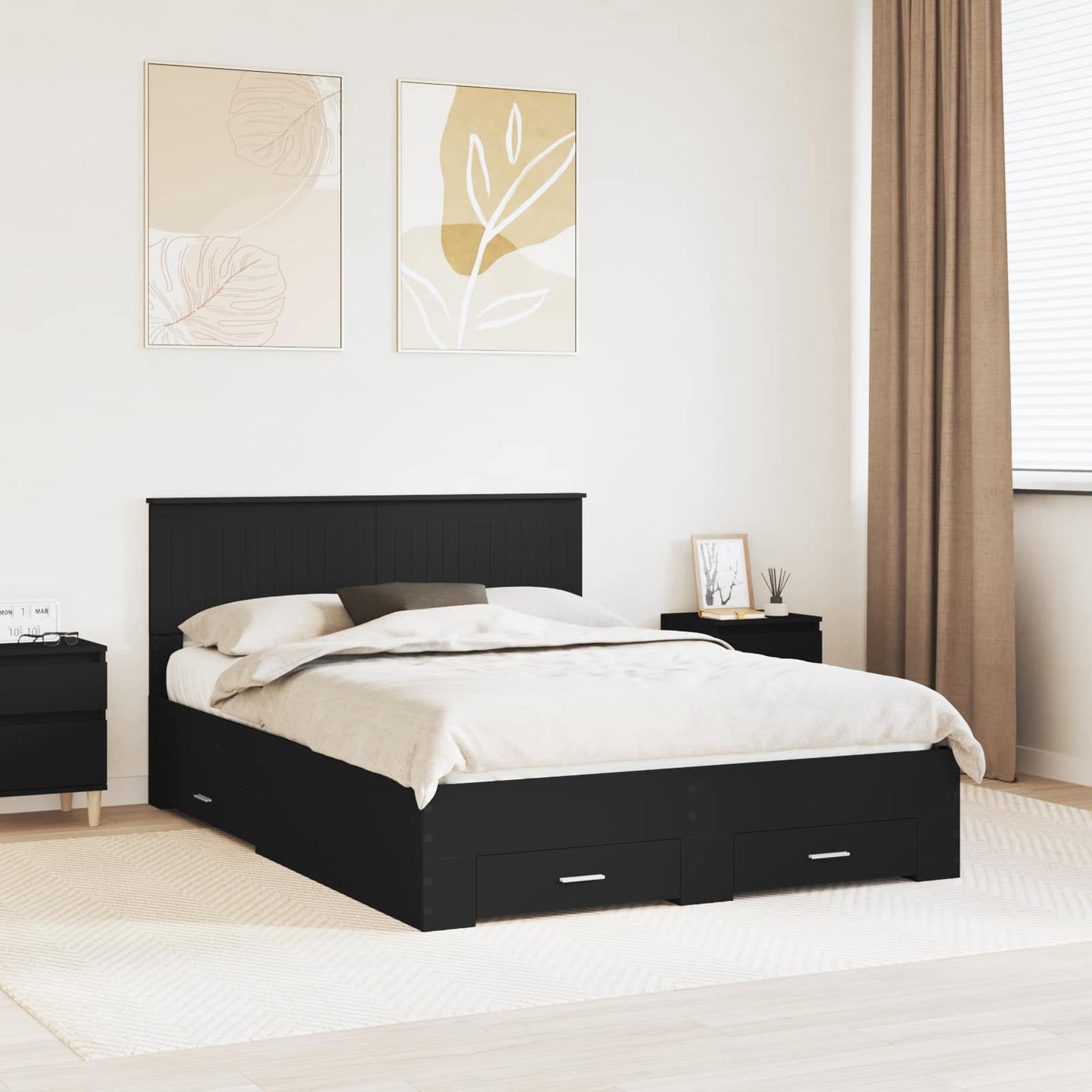 Bed Frame with Headboard Black 135 x 190 cm Engineered Wood