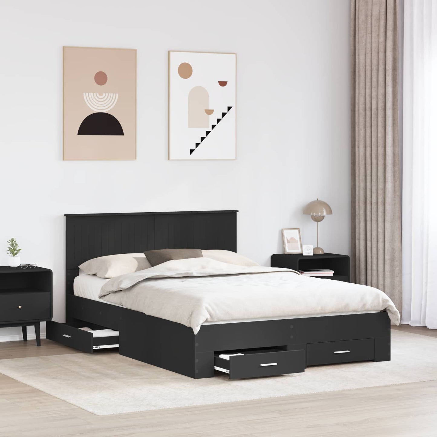 Bed Frame with Headboard Black 135 x 190 cm Engineered Wood