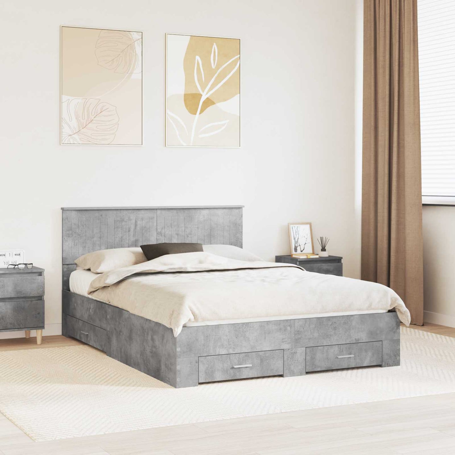 Bed Frame Concrete Grey 135 x 190 cm Engineered Wood