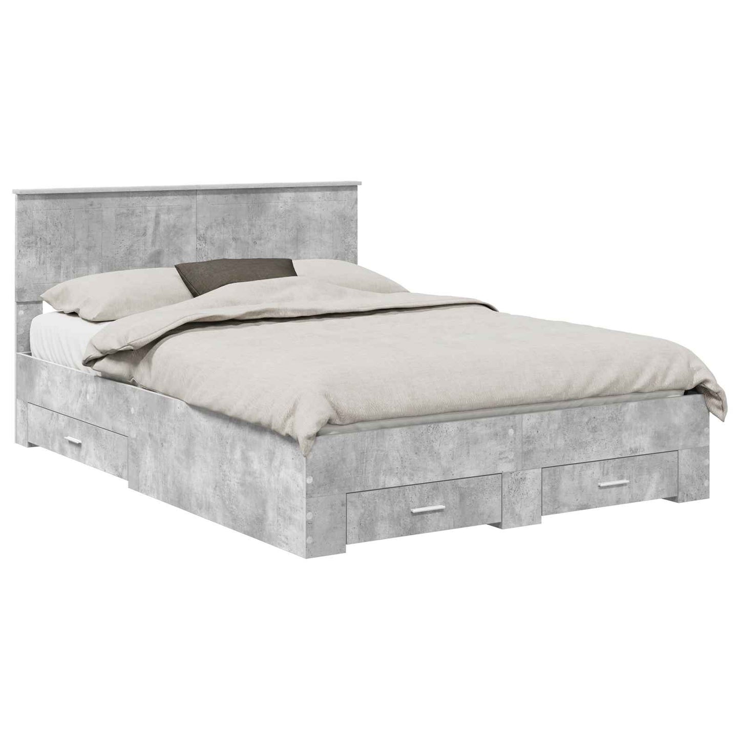 Bed Frame Concrete Grey 135 x 190 cm Engineered Wood