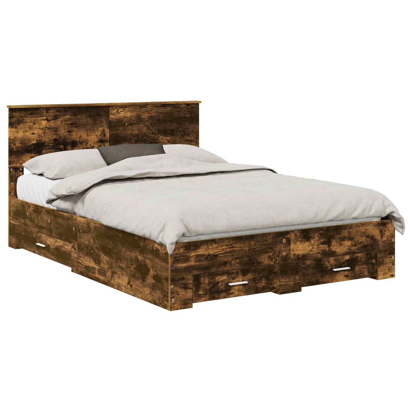 Bed Frame with Drawer Smoked Oak 135 x 190 cm Engineered Wood