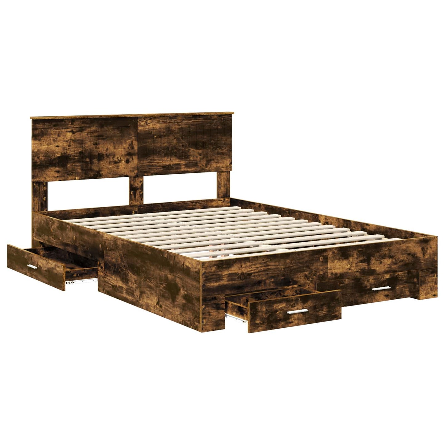 Bed Frame with Drawer Smoked Oak 135 x 190 cm Engineered Wood