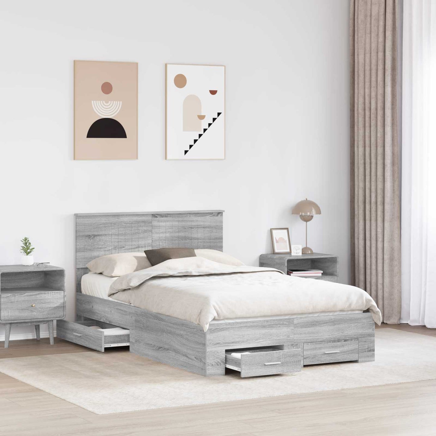 Bed Frame with Drawer Grey Sonoma 120 x 200 cm Engineered Wood