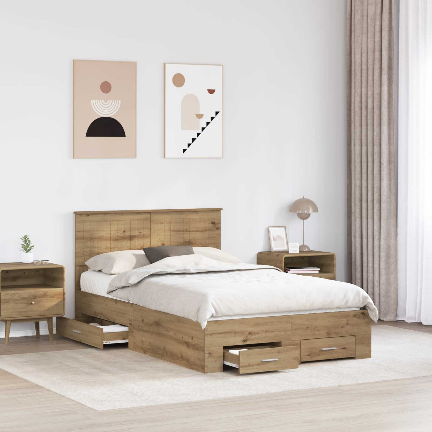 Bed Frame with Drawer Artisan Oak 120 x 190 cm Engineered Wood