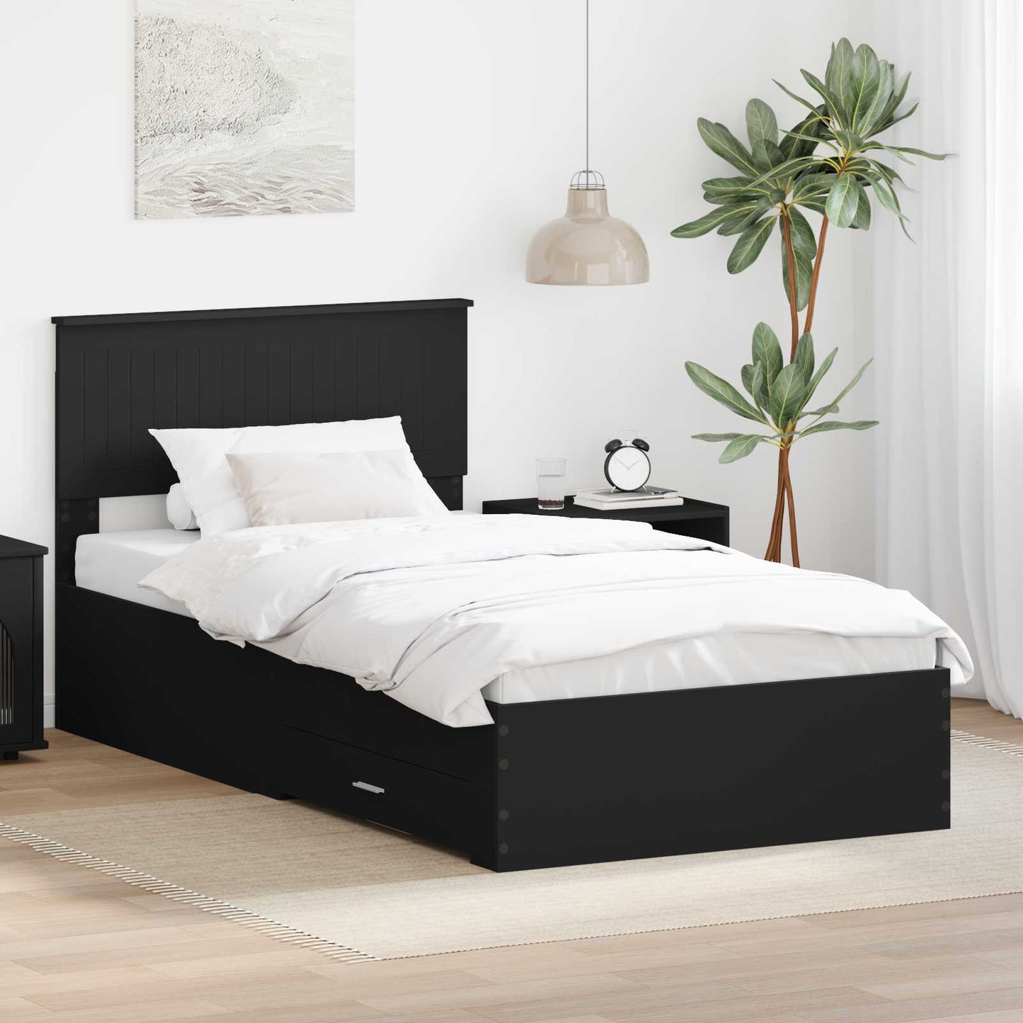 Bed Frame Black and Silver 100 x 200 cm Engineered Wood