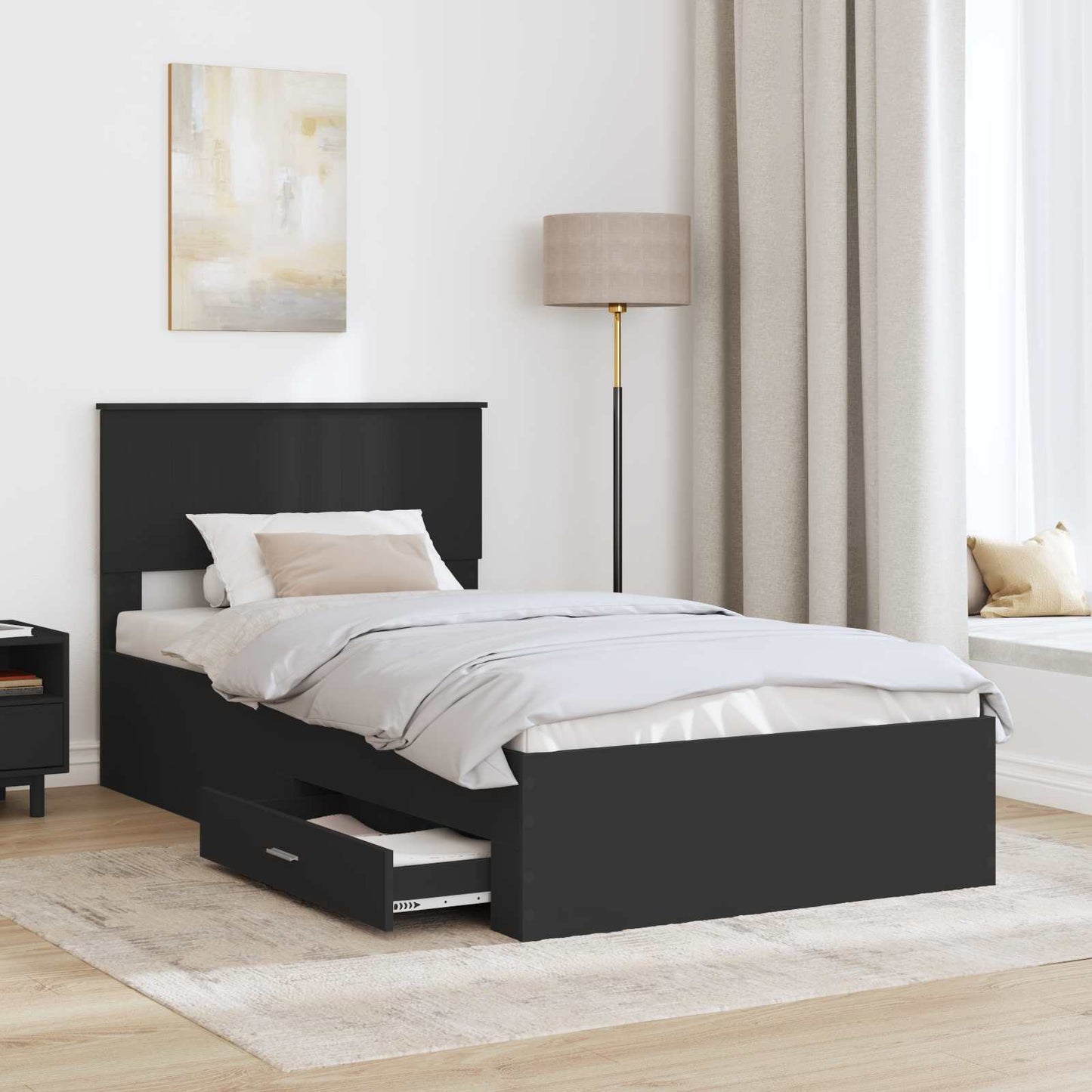 Bed Frame Black and Silver 100 x 200 cm Engineered Wood