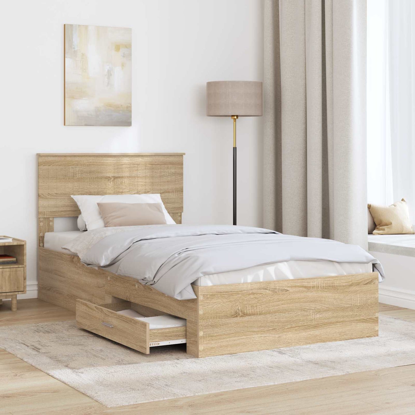Bed Frame with Drawer Sonoma Oak 100 x 200 cm Engineered Wood