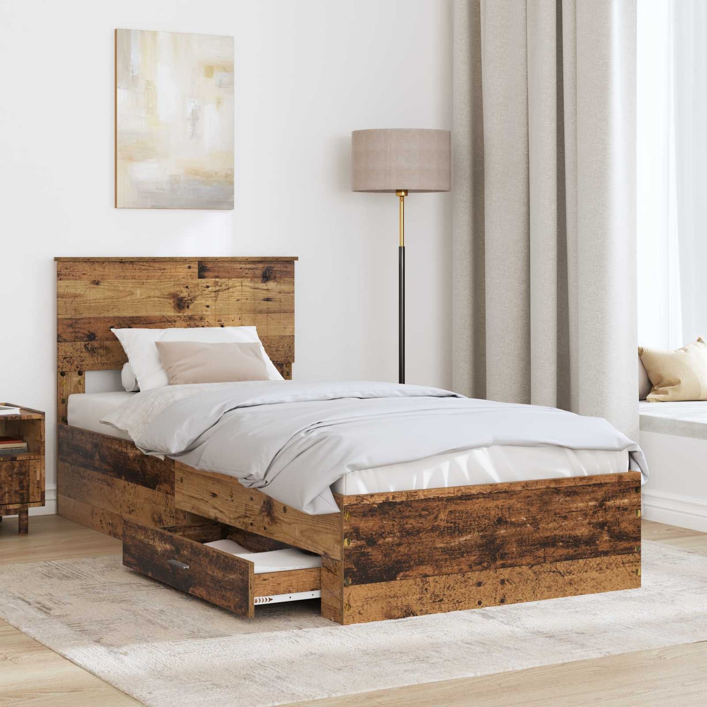 Bed Frame with Headboard Old Wood 90 x 190 cm Engineered Wood