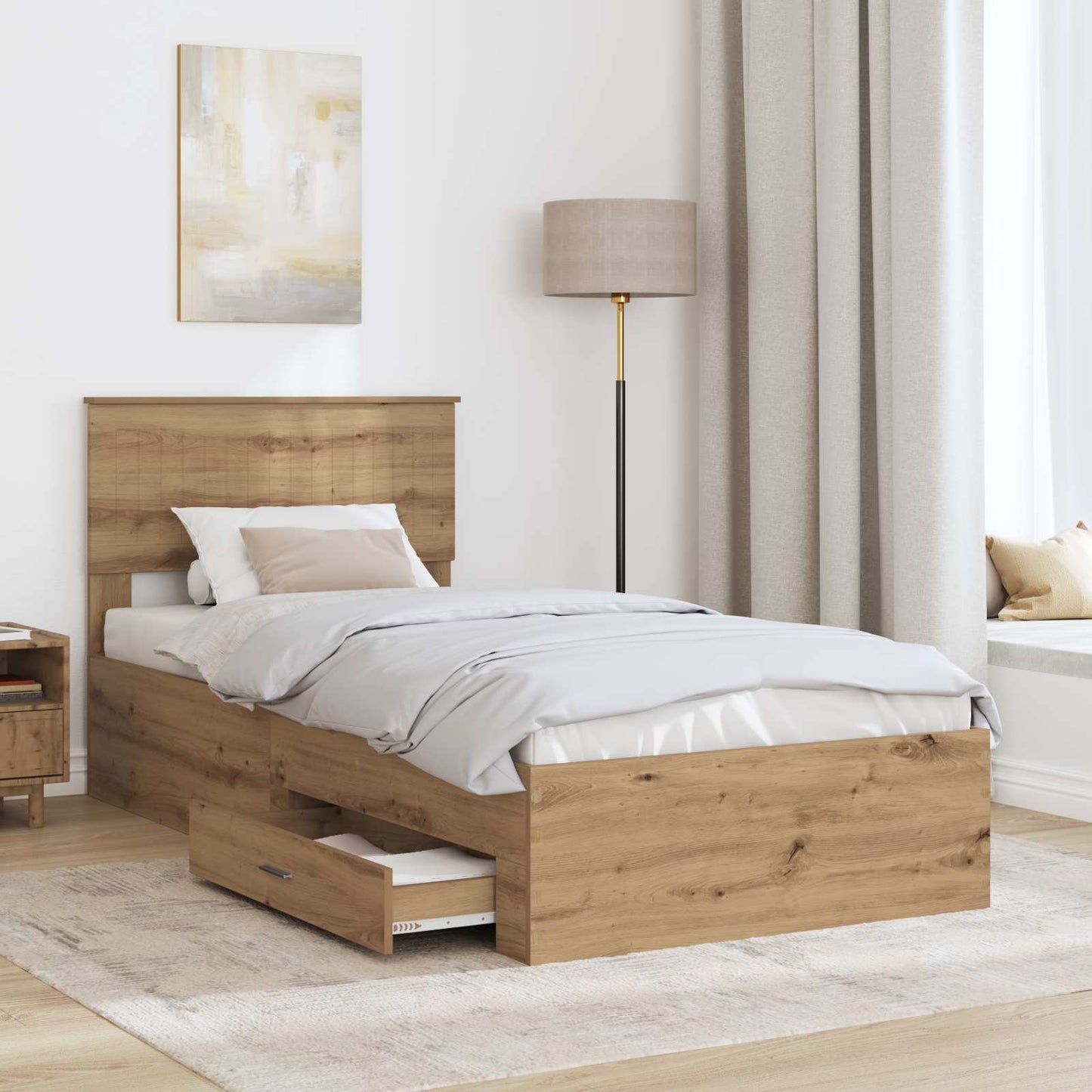 Bed Frame with Drawer Artisan Oak 90 x 190 cm Engineered Wood