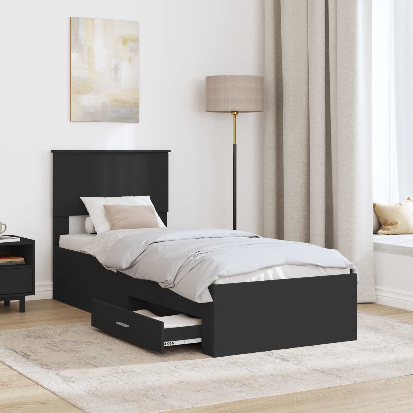 Bed Frame Black and Silver 75 x 190 cm Engineered Wood