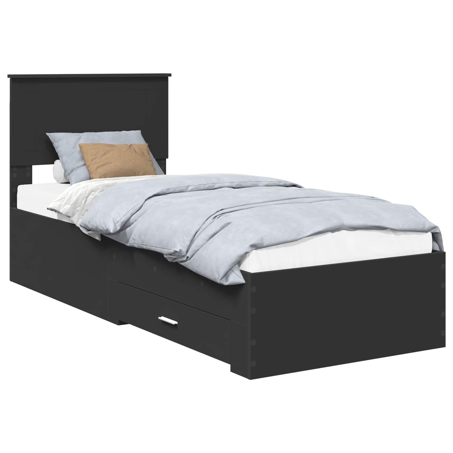 Bed Frame Black and Silver 75 x 190 cm Engineered Wood