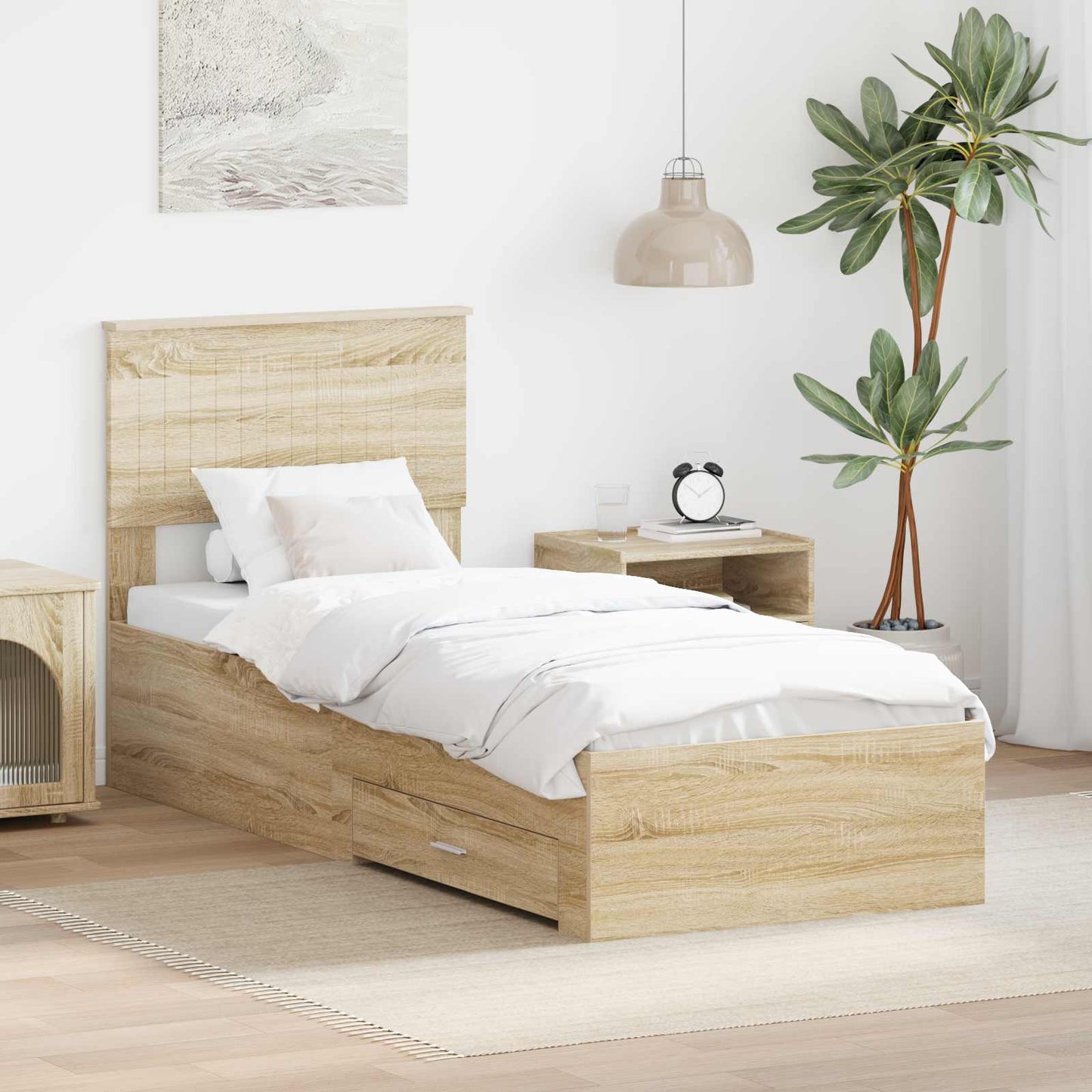 Bed Frame Sonoma Oak and Silver 75 x 190 cm Engineered Wood