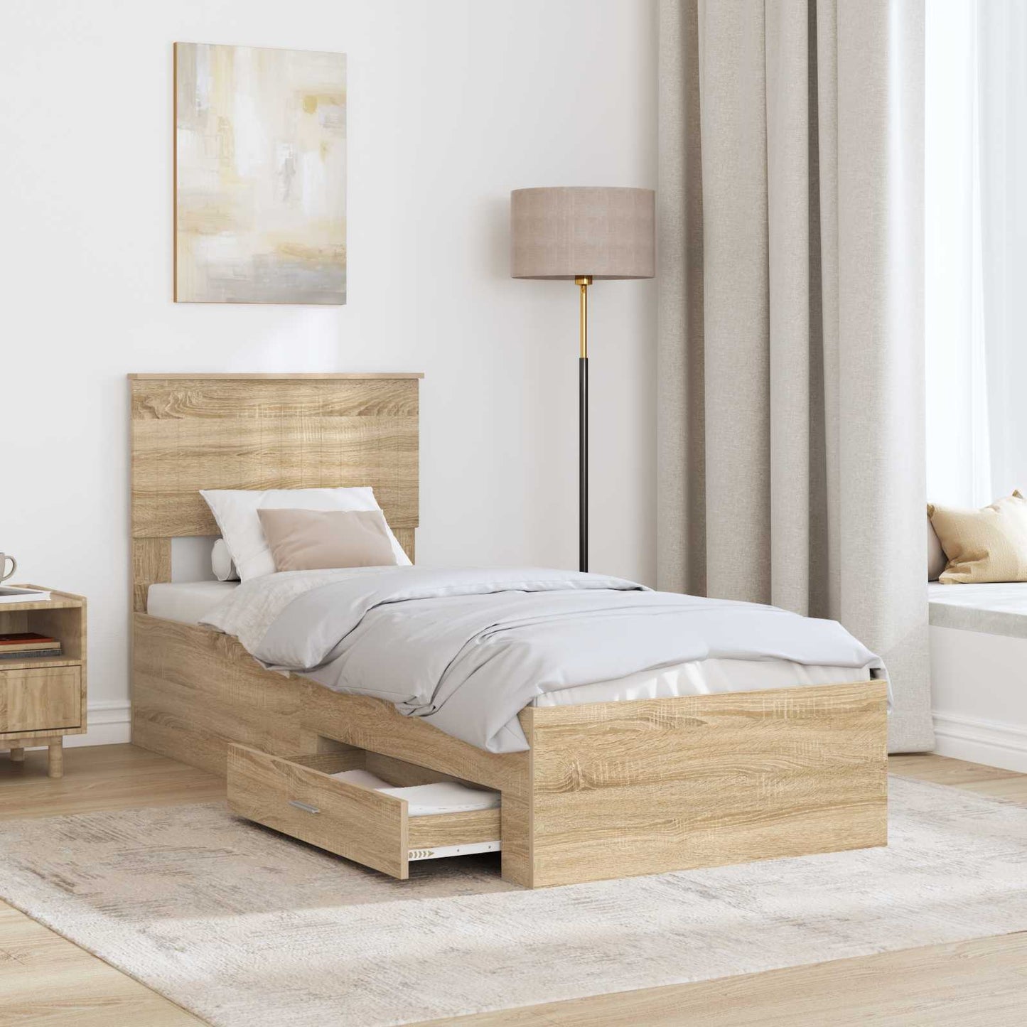Bed Frame Sonoma Oak and Silver 75 x 190 cm Engineered Wood
