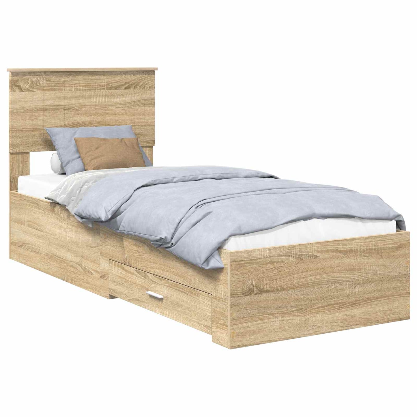 Bed Frame Sonoma Oak and Silver 75 x 190 cm Engineered Wood