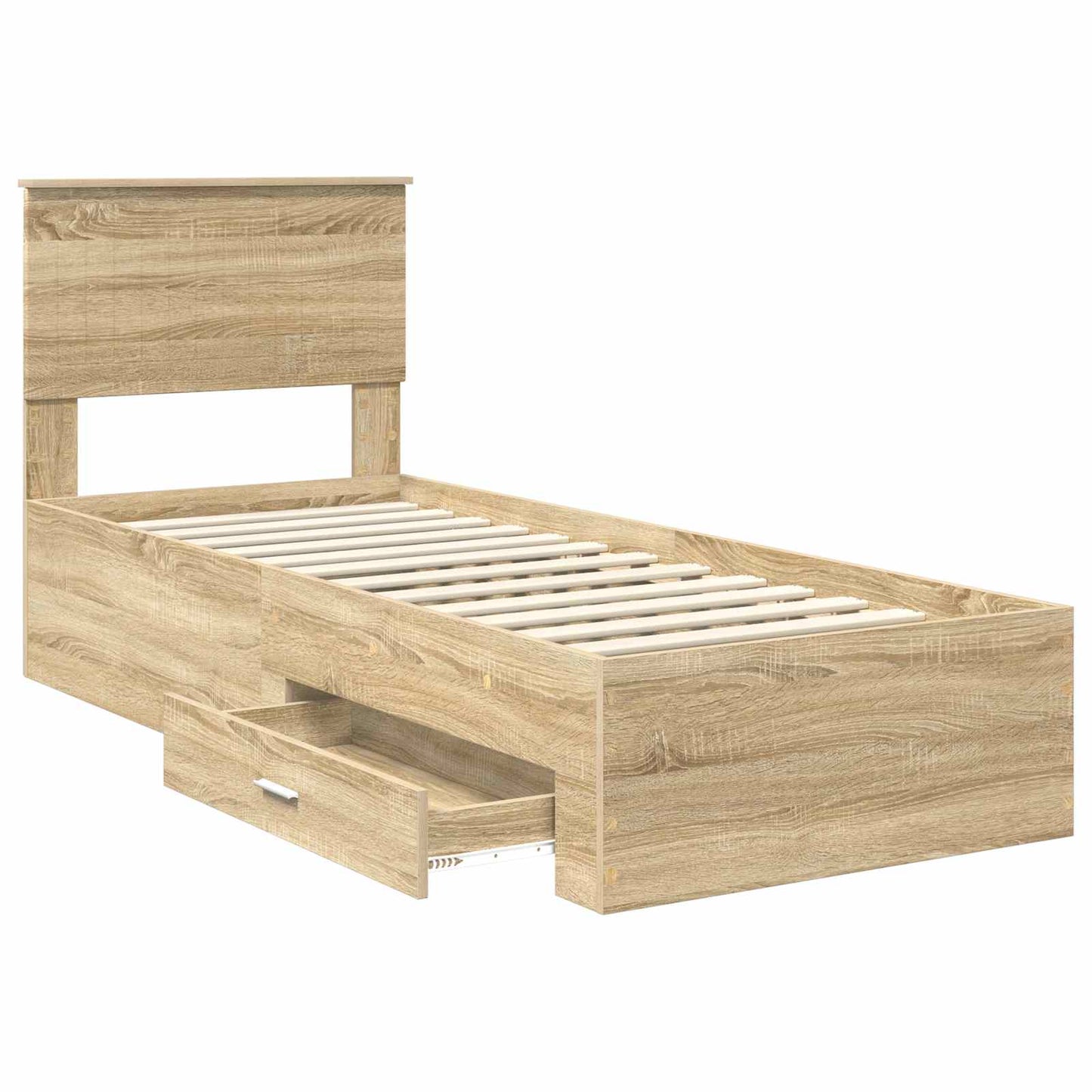 Bed Frame Sonoma Oak and Silver 75 x 190 cm Engineered Wood