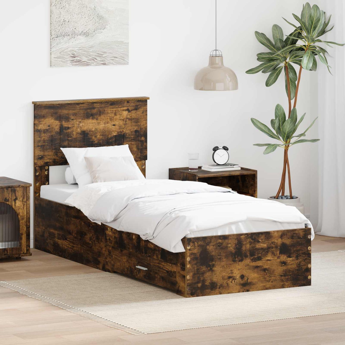 Bed Frame Smoked Oak and Silver 75 x 190 cm Engineered Wood