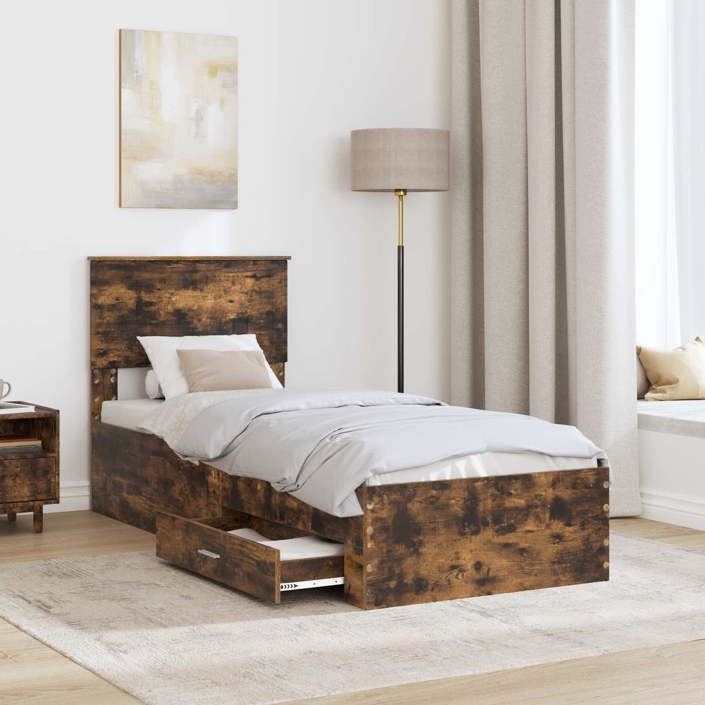 Bed Frame Smoked Oak and Silver 75 x 190 cm Engineered Wood