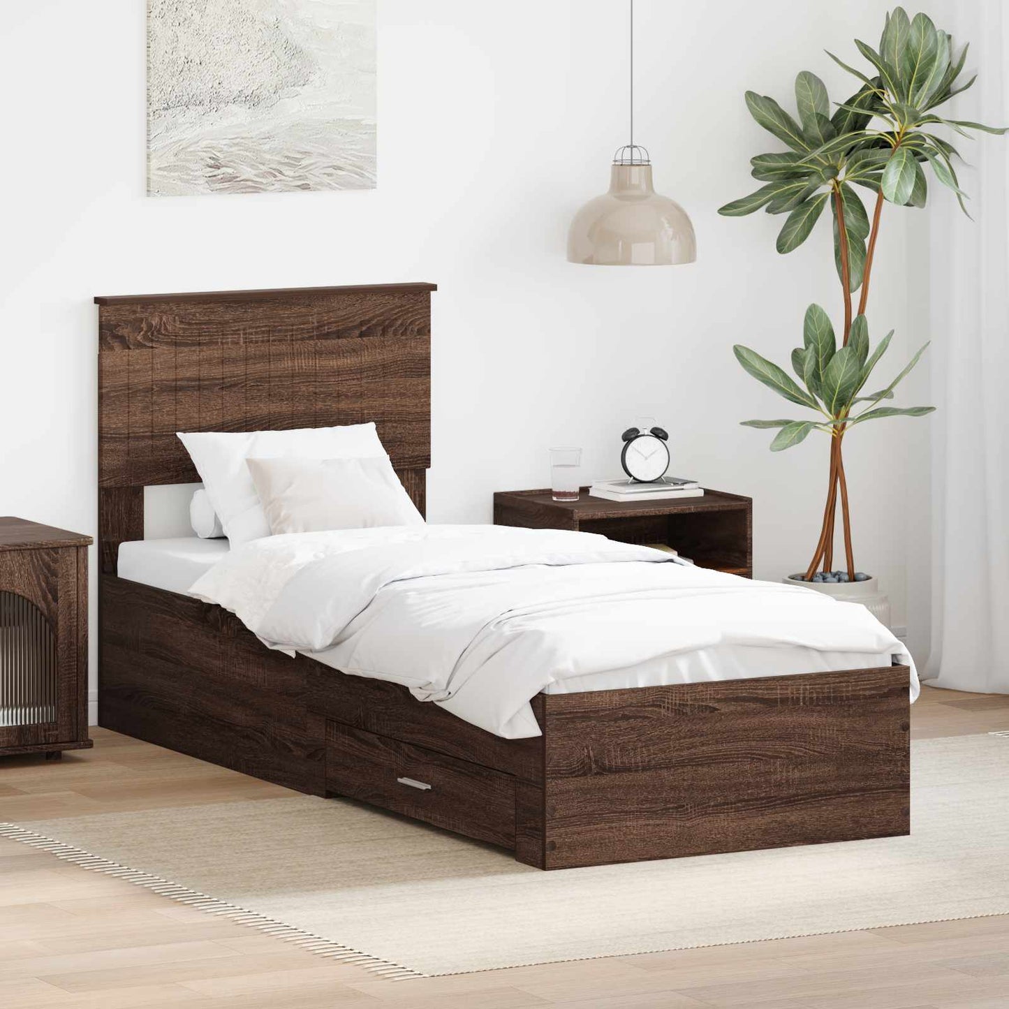 Bed Frame Brown Oak and Silver 75 x 190 cm Engineered Wood