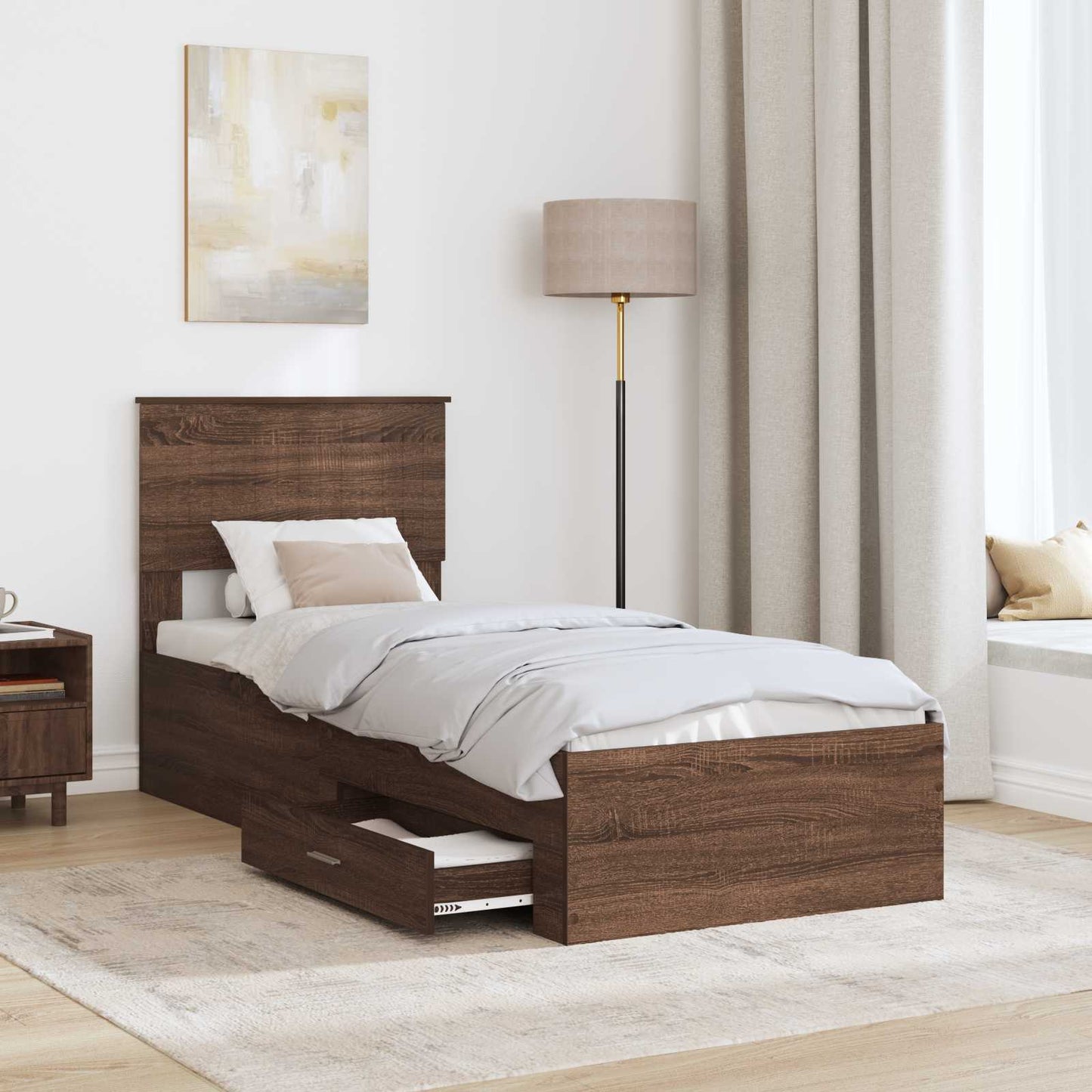Bed Frame Brown Oak and Silver 75 x 190 cm Engineered Wood