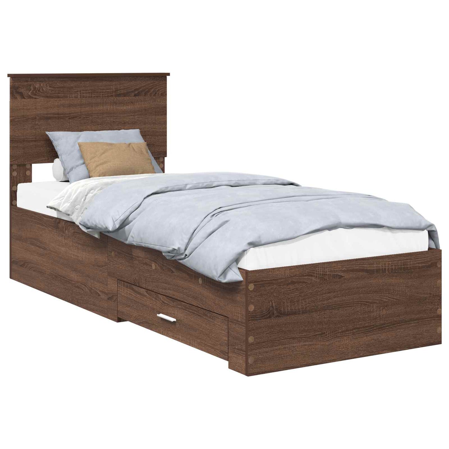 Bed Frame Brown Oak and Silver 75 x 190 cm Engineered Wood