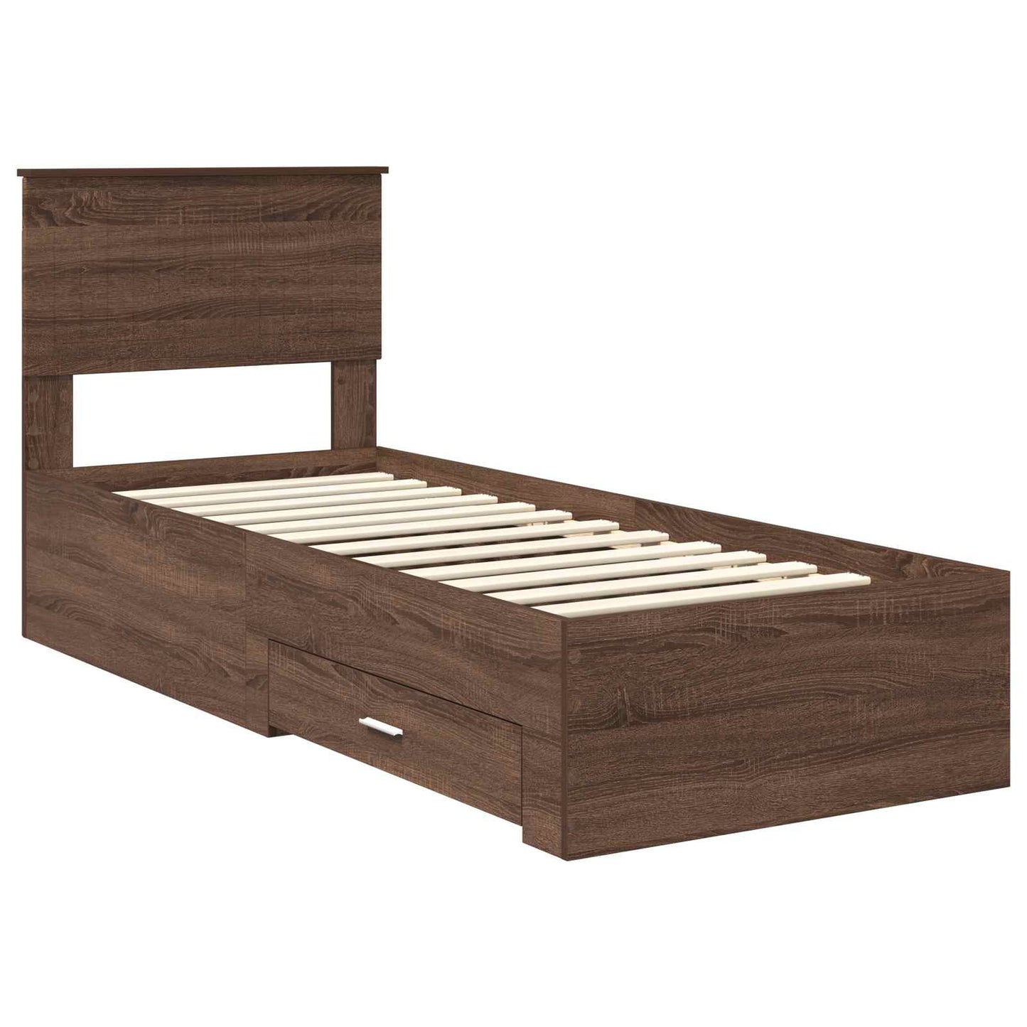 Bed Frame Brown Oak and Silver 75 x 190 cm Engineered Wood