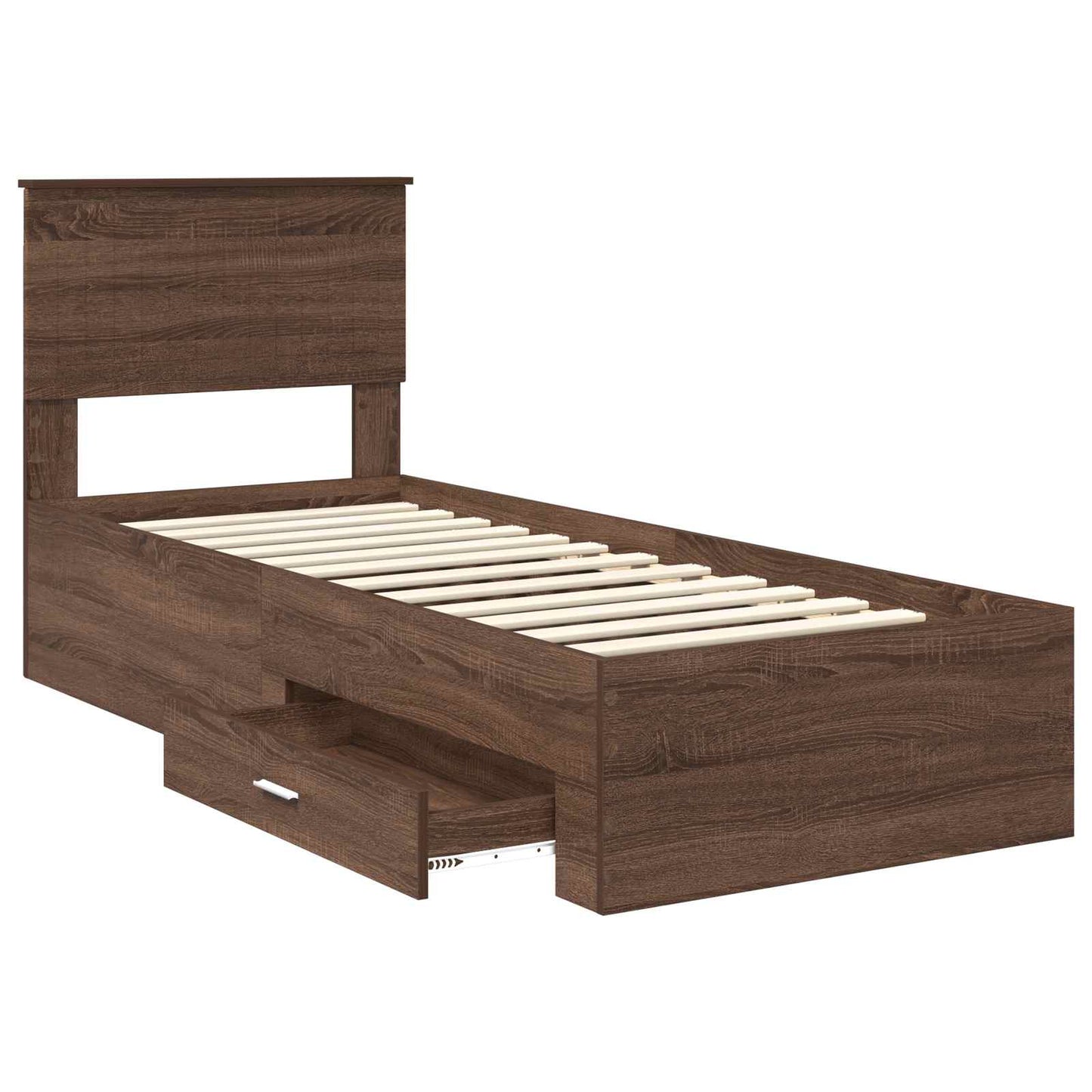 Bed Frame Brown Oak and Silver 75 x 190 cm Engineered Wood