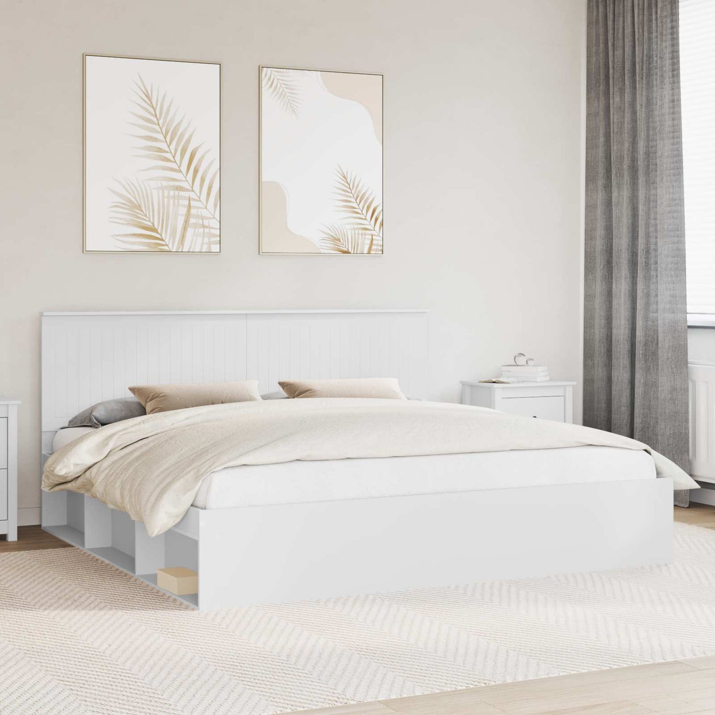 Bed Frame with Headboard White 200 x 200 cm Solid Pine Wood