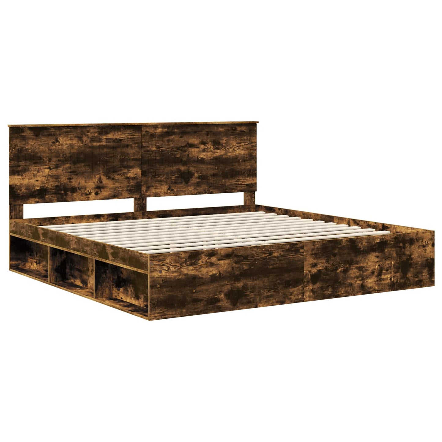 Bed Frame Smoked Oak 200 x 200 cm Solid Pine Wood