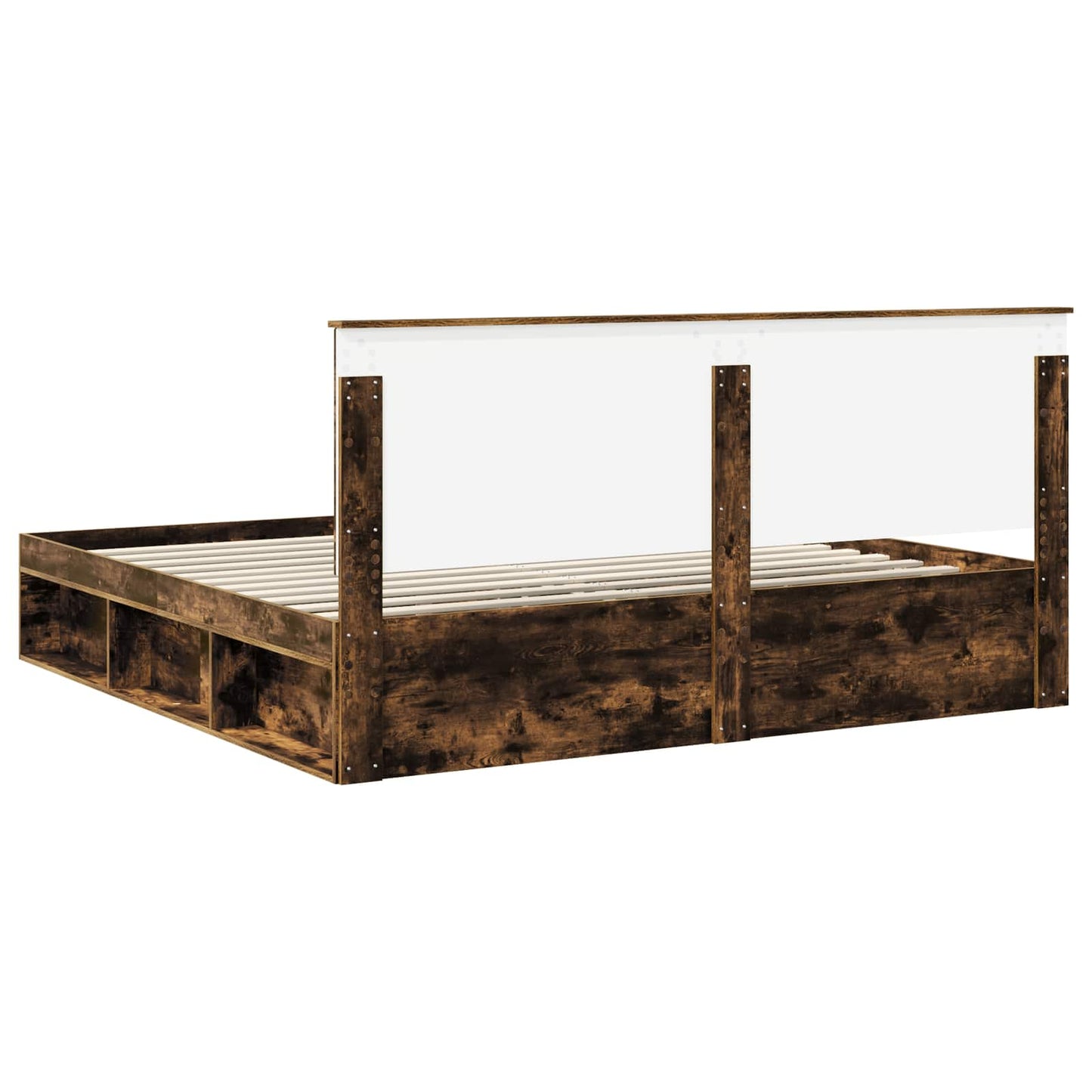 Bed Frame Smoked Oak 200 x 200 cm Solid Pine Wood