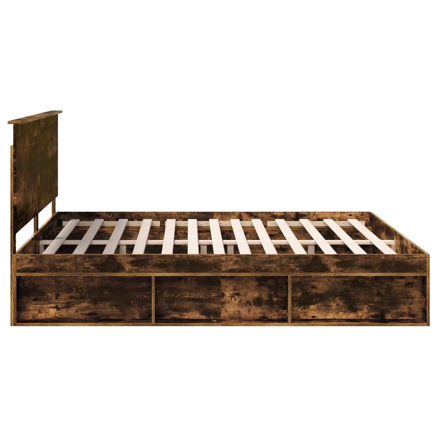 Bed Frame Smoked Oak 200 x 200 cm Solid Pine Wood