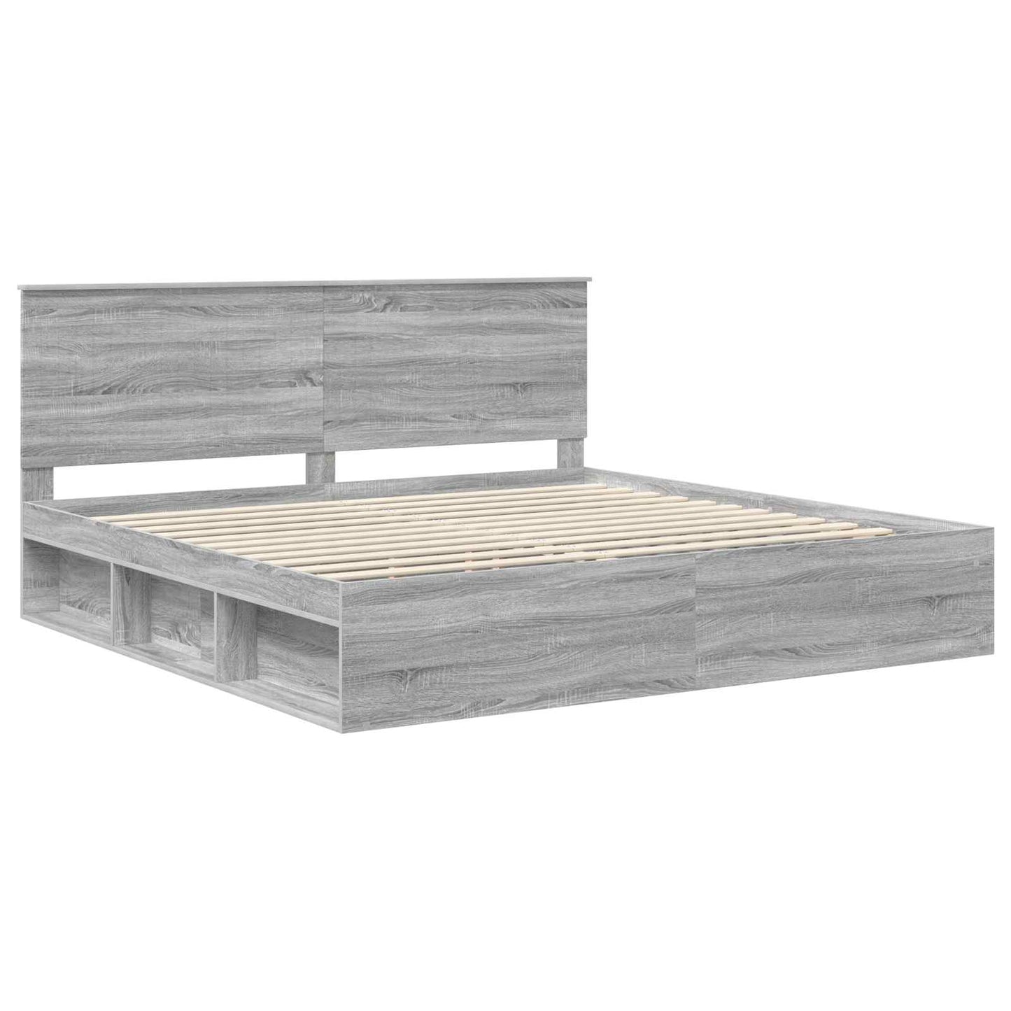 Bed Frame Grey Sonoma 200 x 200 cm Solid Pine Wood