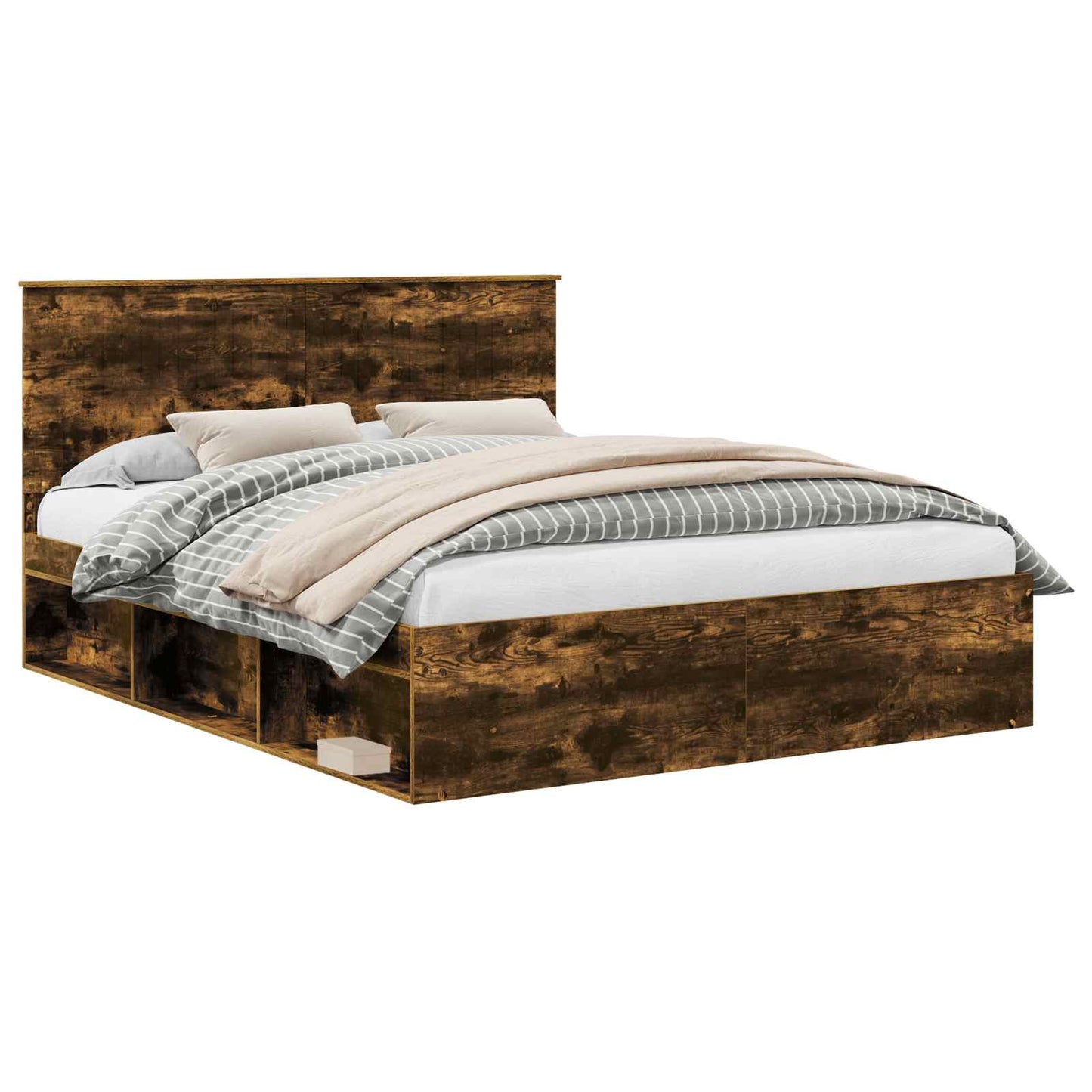 Bed Frame Smoked Oak 160 x 200 cm Solid Pine Wood