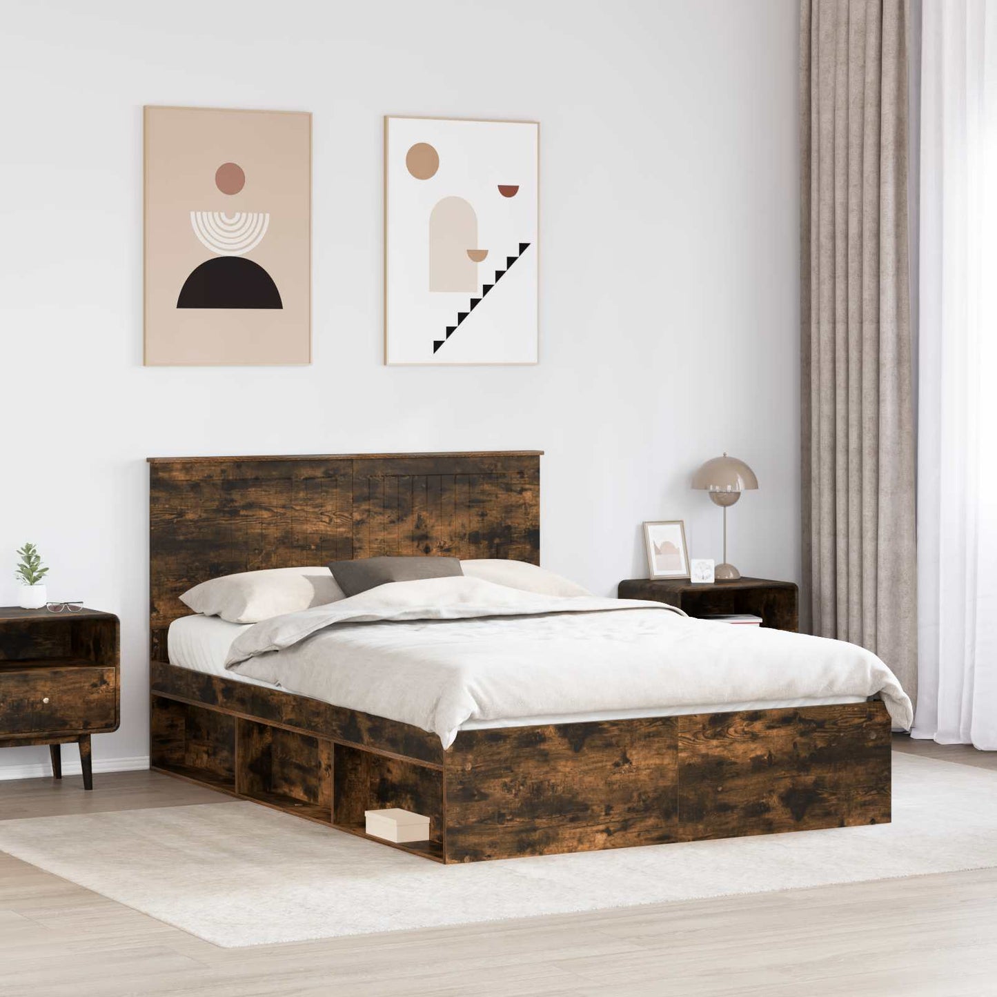 Bed Frame Smoked Oak 140 x 200 cm Solid Pine Wood