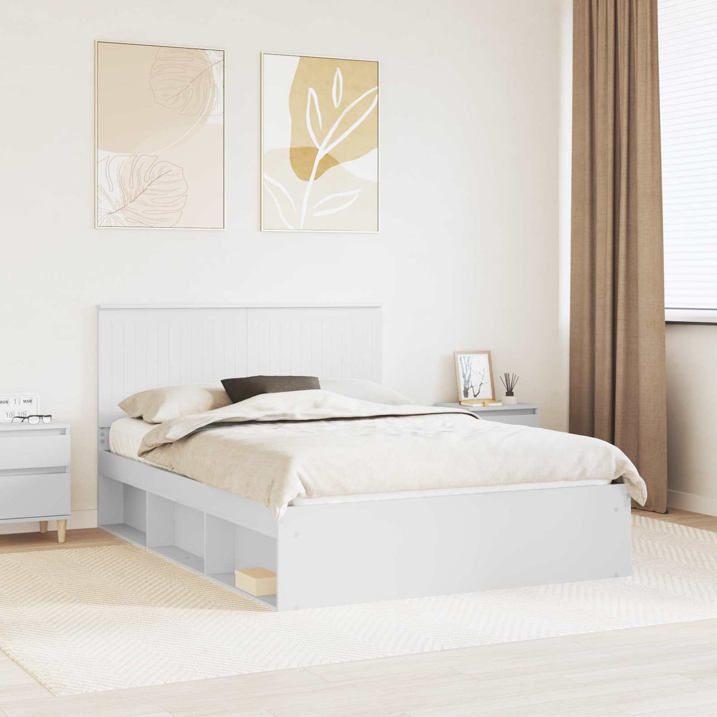 Bed Frame with Headboard White 135 x 190 cm Solid Pine Wood