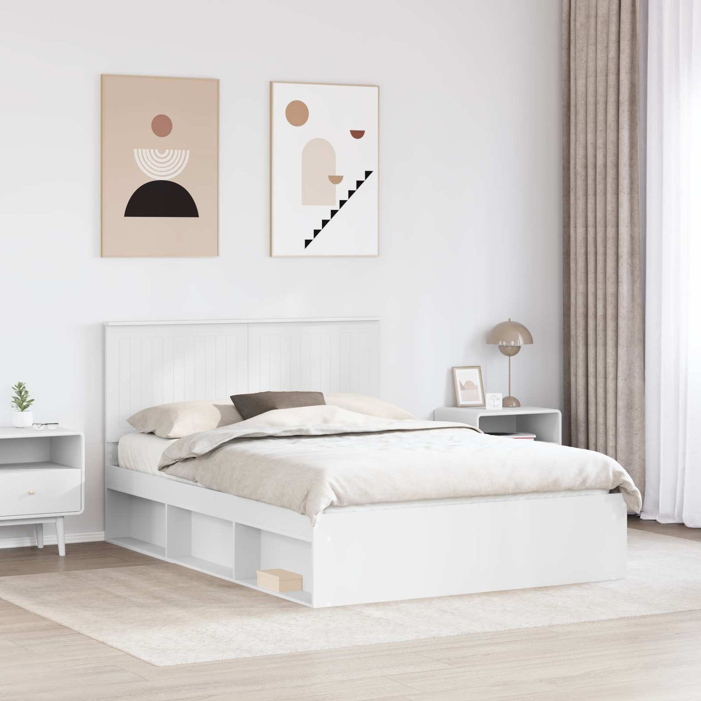 Bed Frame with Headboard White 135 x 190 cm Solid Pine Wood