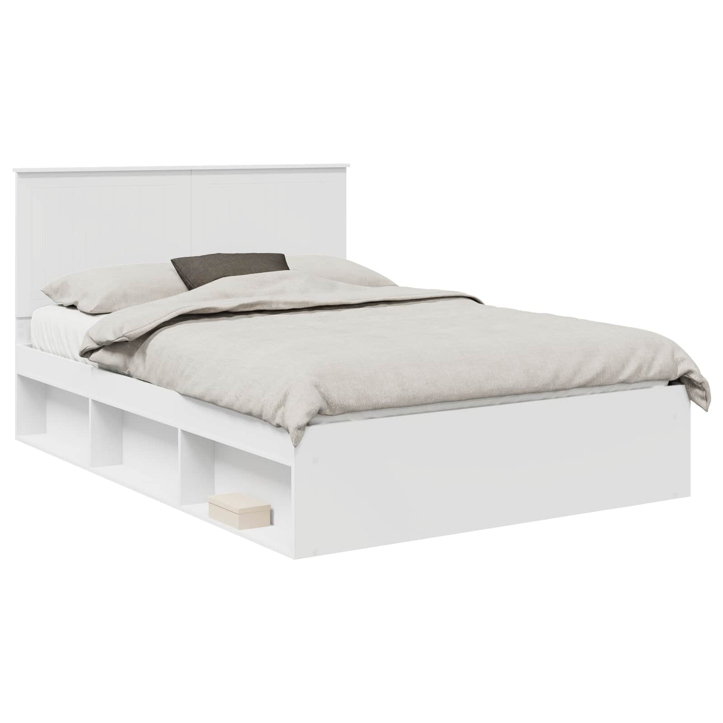 Bed Frame with Headboard White 135 x 190 cm Solid Pine Wood