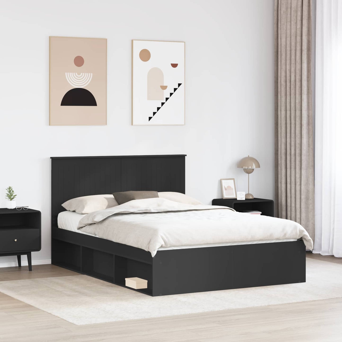 Bed Frame with Headboard Black 135 x 190 cm Solid Pine Wood