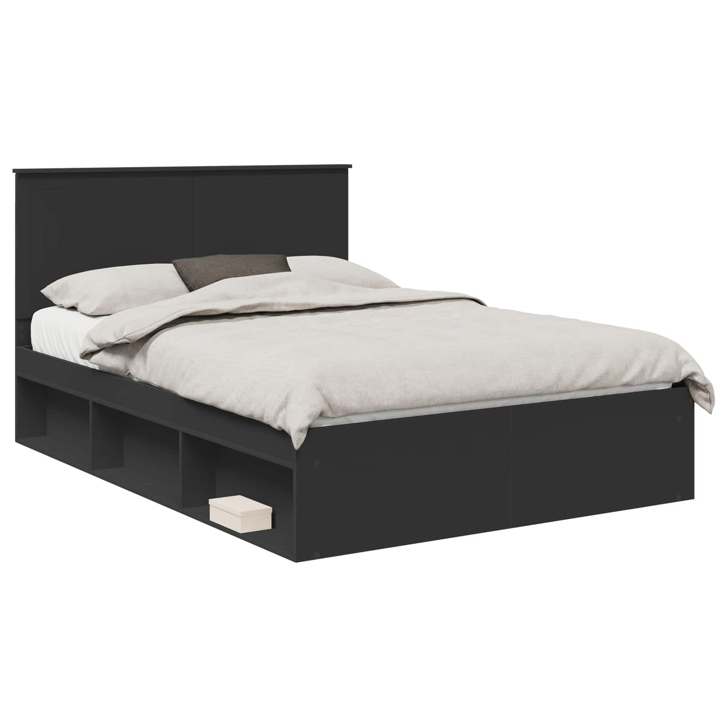 Bed Frame with Headboard Black 135 x 190 cm Solid Pine Wood