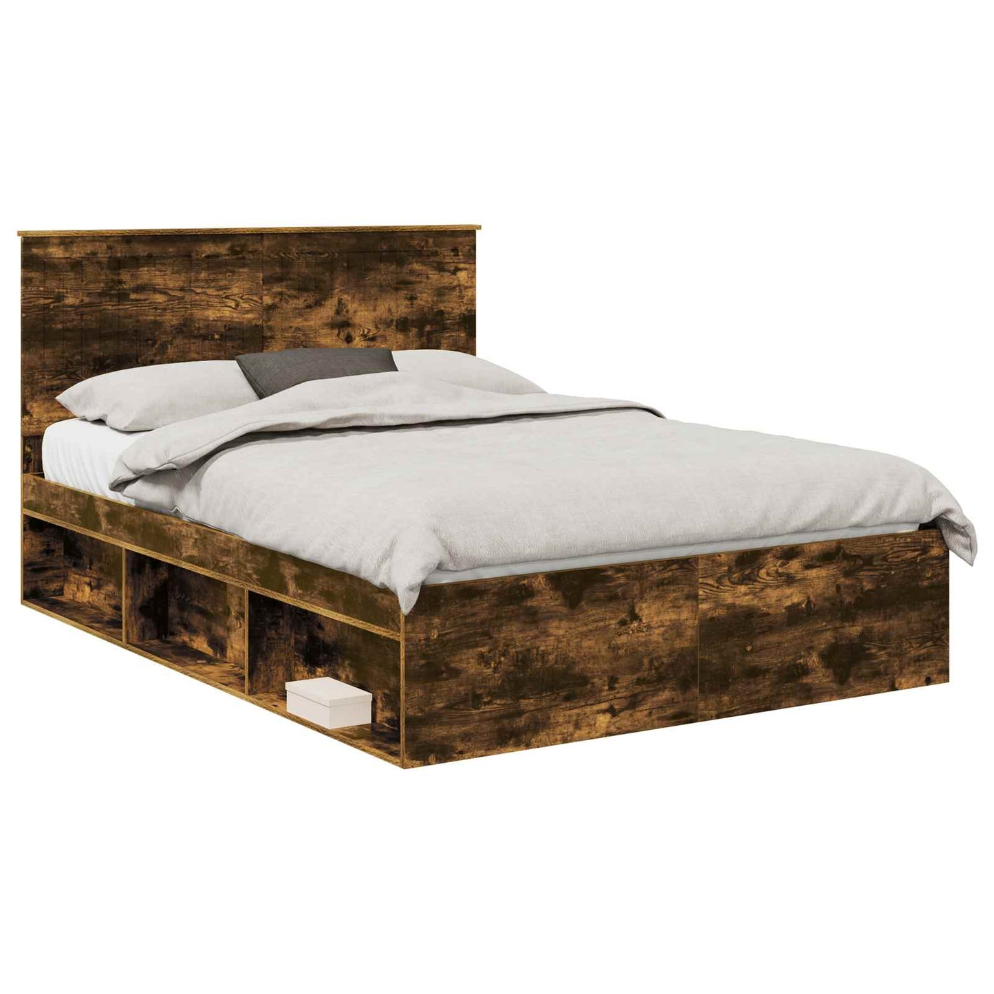 Bed Frame Smoked Oak 135 x 190 cm Solid Pine Wood