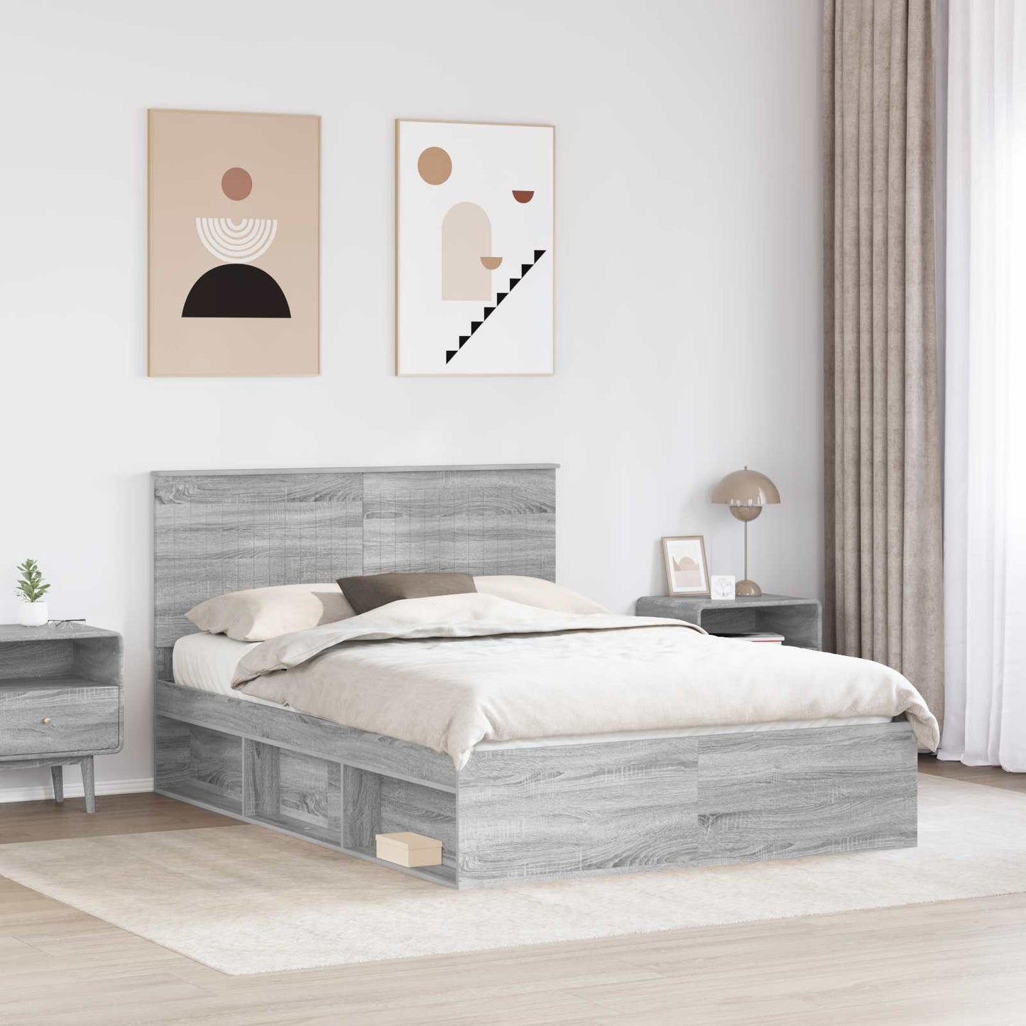 Bed Frame Grey Sonoma 135 x 190 cm Solid Pine Wood