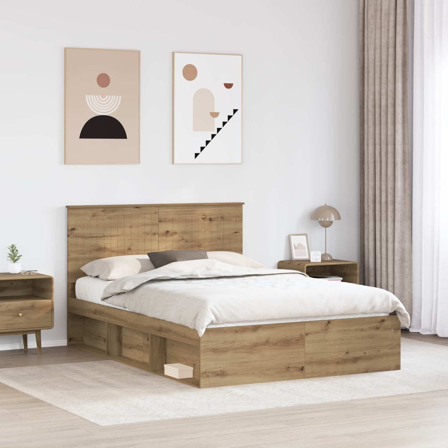 Bed Frame Artisian Oak 135 x 190 cm Solid Pine Wood