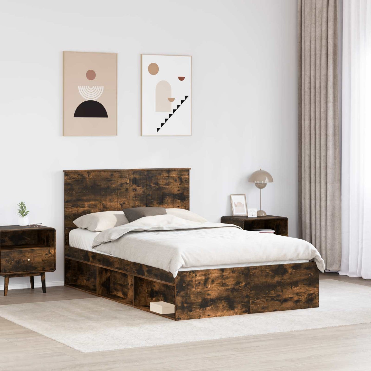 Bed Frame Smoked Oak 120 x 190 cm Solid Pine Wood