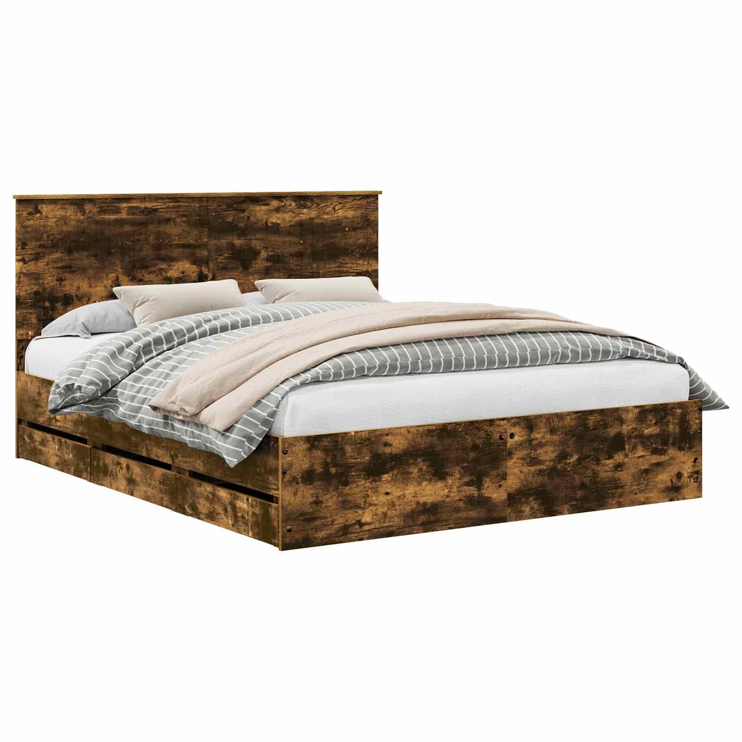 Bed Frame Smoked Oak 120 x 190 cm Solid Pine Wood